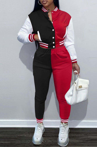 Black Red Fashion Casual Solid Patchwork Long Sleeve Two Pieces