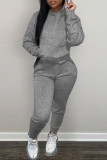 Grey Fashion Casual Solid Basic Hooded Collar Long Sleeve Two Pieces