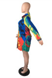 Multicolor Fashion Casual Plus Size Stampa Basic Turndown Collar Shirt Dress