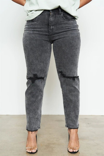 Zwarte mode casual effen gescheurde normale taille normale denim jeans