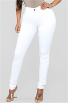 Weiße, modische, lässige, solide Basic-Denim-Jeans mit mittlerer Taille
