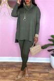 Light Green Fashion Casual Solid Basic Turtleneck Long Sleeve Two Pieces