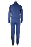 ディープ ブルー ファッション カジュアル パッチワーク ベーシック ジッパー カラー ロング スリーブ XNUMX ピース