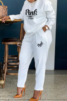 ホワイトファッションカジュアルレタープリントベーシックOネック長袖ツーピース