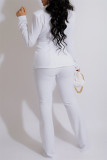 ホワイトファッションカジュアルソリッド包帯ターンダウンカラー長袖XNUMXピース