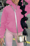 ピンクのファッションカジュアルソリッドベーシックフード付きカラートップス