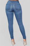 Jeans skinny in denim a vita media casual tinta unita blu baby