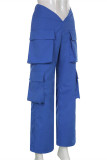 Blå Mode Casual Solid Patchwork Vanliga byxor med mitten av midjan