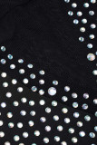 Черные сексуальные однотонные прозрачные лоскутные асимметричные узкие комбинезоны с воротником до половины водолазки