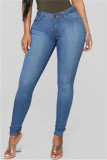 Jeans skinny a vita media a vita media casual alla moda blu scuro