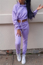 Фиолетовый модный повседневный сплошной бинт с капюшоном и воротником с длинным рукавом из двух частей