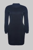 Zwart Mode Casual Solid Basic O-hals Lange mouw Grote maten jurken
