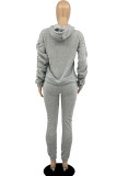 Grey Casual Solid Patchwork Fold Hooded Collar Long Sleeve Two Pieces