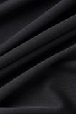 Moda preta adulto casual ternos de duas peças com zíper sólido estampado lápis manga longa