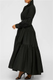 ベルトターンダウンカラー長袖シャツドレスなしのブラックファッションカジュアルソリッド