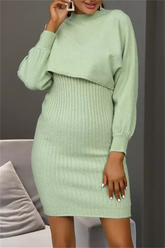 Green Fashion Casual Solid Basic O Neck Long Sleeve Two Pieces