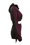 Purple Casual Solid Tassel Patchwork Hooded Collar Long Sleeve Two Pieces