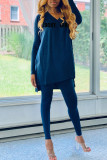 Blue Casual Letter Print Patchwork V Neck Long Sleeve Two Pieces