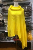 Yellow Fashion Casual Solid Slit Asymmetrical Turtleneck Tops