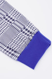 Blue Casual Plaid Patchwork Pencil Skirt Plus Size Two Pieces