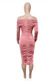 Green Fashion Sexy Solid Bandage Draw String V Neck Long Sleeve Dresses
