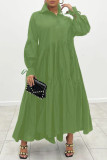 フルーツグリーンファッションカジュアルソリッドベルトターンダウンカラー長袖シャツドレスなし