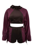 Purple Casual Solid Tassel Patchwork Hooded Collar Long Sleeve Two Pieces