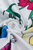 Цвет радуги Модный сексуальный принт Молочный. Комбинезон с короткими рукавами и воротником-стойкой