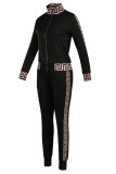 Schwarzer Mode-Erwachsener beiläufiger zweiteiliger Anzug mit Reißverschluss, solider Patchwork-Druck, Bleistift, lange Ärmel