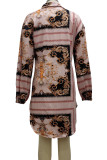 Многоцветный повседневный принт Пэчворк Платье-рубашка с отложным воротником и пряжкой Платья Платья