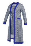 Синяя повседневная клетчатая юбка-карандаш в стиле пэчворк плюс размер из двух частей