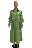 Fruit Green Fashion Casual Solid Without Belt Turndown Collar Long Sleeve Shirt Dress