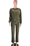 Gold Casual Solid Patchwork O Neck Long Sleeve Two Pieces