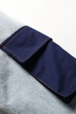 Vêtement d'extérieur à col rabattu asymétrique en patchwork uni bleu