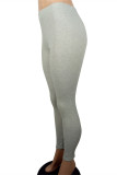 Grey Casual Sportswear Solid Basic Skinny High Waist Pencil Solid Color Bottoms