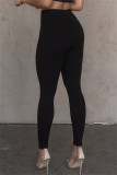 Ropa deportiva casual negra Sólido Básico Flaco Lápiz de cintura alta Pantalones de color sólido