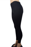 Ropa deportiva casual negra Sólido Básico Flaco Lápiz de cintura alta Pantalones de color sólido