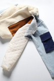 Blue Street Solid Patchwork Asymmetrical Turn-back Collar Outerwear