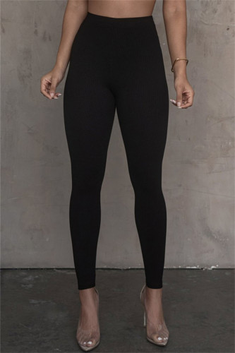 Black Casual Sportswear Solid Basic Skinny High Waist Pencil Solid Color Bottoms