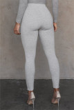 Ropa deportiva casual gris Sólido Básico Flaco Lápiz de cintura alta Pantalones de color sólido