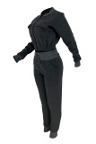 ブラック ファッション カジュアル ソリッド パッチワーク ジッパー カラー ロング スリーブ ツーピース