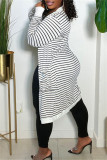 Burgundy Fashion Casual Striped Print Cardigan Outerwear