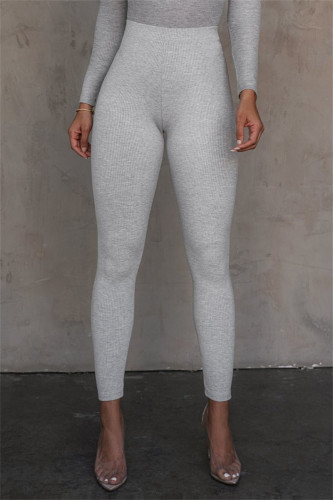 Grey Casual Sportswear Solid Basic Skinny High Waist Pencil Solid Color Bottoms