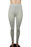 Ropa deportiva casual gris Sólido Básico Flaco Lápiz de cintura alta Pantalones de color sólido