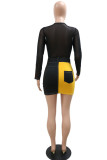 Black Sexy Solid Patchwork See-through Zipper O Neck One Step Skirt Dresses