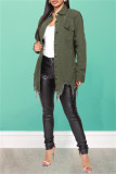 Army Green Fashion Casual Solid Ripped Turndown Collar Long Sleeve Regular Denim Jacket