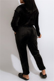 ブラックファッションカジュアルソリッド包帯パッチワークジッパーカラーレギュラージャンプスーツ