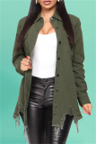 Армейско-зеленая модная повседневная однотонная джинсовая куртка с отложным воротником и длинными рукавами