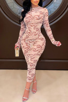 Абрикосовый сексуальный принт в стиле пэчворк с круглым вырезом, одношаговая юбка, платья