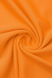 Col Oblique Asymétrique Solide Mode Décontracté Orange Plus La Taille Deux Pièces